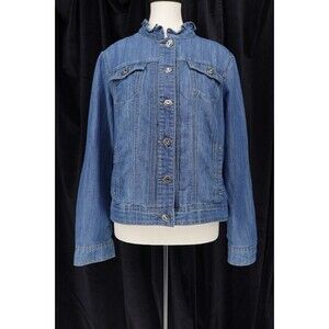 Baccini Women's Long Sleeve Ruffle Collar Rhinestone Trim Blouse Jacket Size L